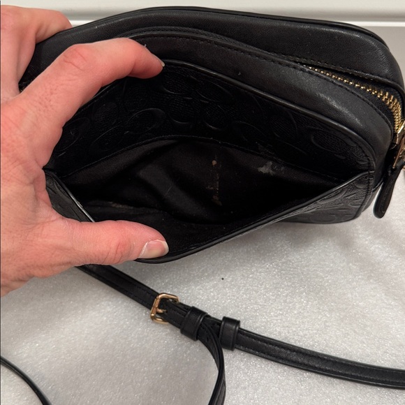COACH Black Embossed Signature Camera Crossbody with Gold Logo - Picture 3 of 9
